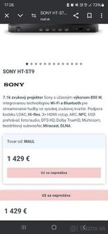 Predám soundbar Sony HT-ST9 – 7.1.2 zvukový projektor, 800W - 2