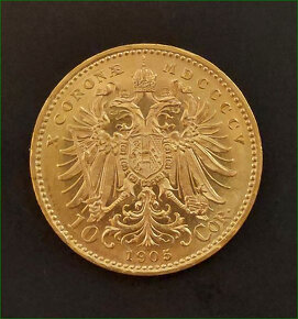 Zlatá rakúsko-uhorská minca, (mince) 10 koruna F.J. r. 1905 - 2