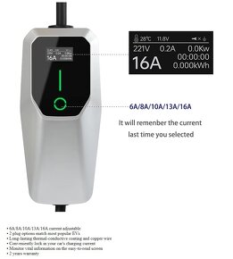 Nabíjačka pre elektromobil Typ 2, 16A 1 fázová 230V - 2