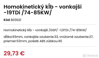 Homokinetický kĺb - vonkajší  Volkswagen Passat  1.9 TDi - 2