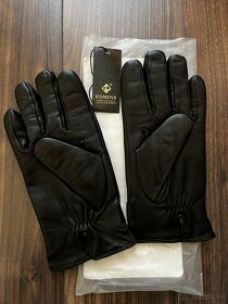 Nové pánske čierne kožené rukavice - 2
