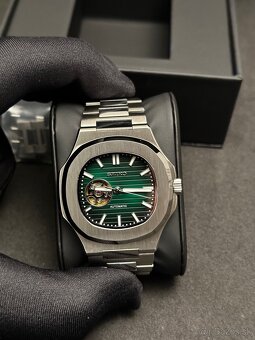 Seiko mod Nautilus Open Heart Green - 3