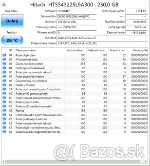 Hitachi 5400 ot. / 250GB 2,5" palcový - 3