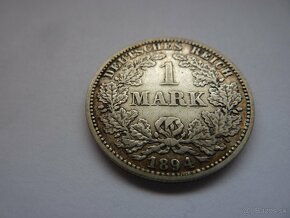 Vzácna strieborná nemecká 1 mark 1894 G - 3