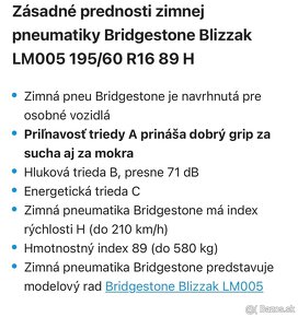 Bridgestone 195/60 R16 zimné pneu -NOVÉ- - 3