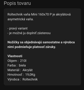 Akrylátová asymetrická vaňa 160x70 - 3