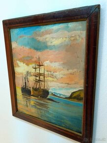 Starý obraz Lode na mori - olejomaľba - paintings ships,loď - 3