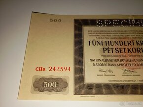 PROTEKTORÁTNÍ BANKOVKA 500 K, 1942, PERFORACE SPECIMEN - 3