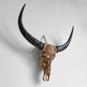 Skull Art - Ručne vyrezávaná lebka vodného byvola 87cm - 3