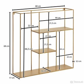Kovová políca / regál na stenu zlatej farby - 3