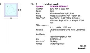 Predám plastové okno 124x129 trojsklo - 3