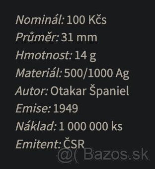 Stříbrná 100 koruna 700 let hornických práv 1949 - 3