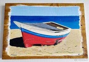 Ručne maľovaný obraz lode na drevené dosky 55x40 cm - 3