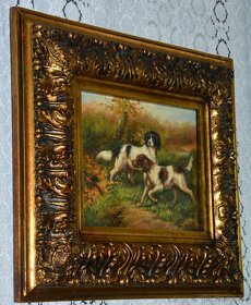 Zámecký obraz - Lovečtí psi - olej na desce - 3