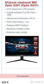 Herný monitor 24” MSI Optix G241 144hz - 3