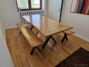 Jedálenský stôl dub masív + lavicové sedenie - 3