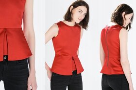 Top ZARA satén červený peplum vel.M - 3