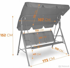 Čierna záhradná hojdačka pre 3 osoby - 3