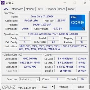 Intel Core i7-11700K, 3.60 GHz, 16 MB Cache, socket 1200 - 3