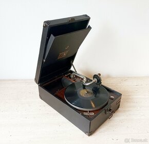 His Master’s Voice - starožitný gramofon na kliku, top stav - 3
