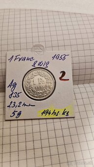 Vzácne strieborné SWISS francs 1, 2 - 3