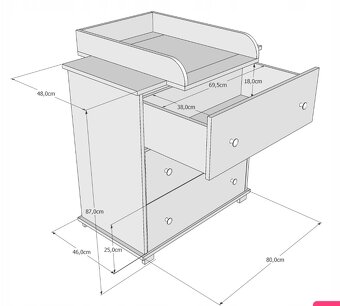 Komoda Ptilou s 3 zasuvkami a s prebalovacim pultom - 3