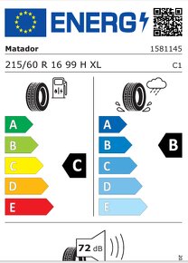 Predám letné pneumatiky Matador Hectorra 5 - 215/60 R16 99 H - 3