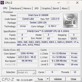 Intel Core i5-10600KF, 4.10 GHz, 12 MB Cache, socket 1200 - 3