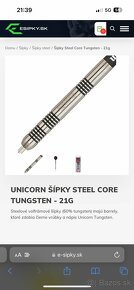 Predám steel šipky unicorn core tungsten 21g 60% wolfram - 3