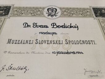 dekrét, litografia Muzeálna Slovenská Spoločnosť 1944 - 3