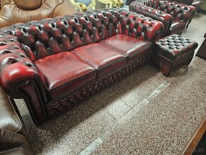 Chesterfield štýl,kožená dvojfarebná sedačka - 3