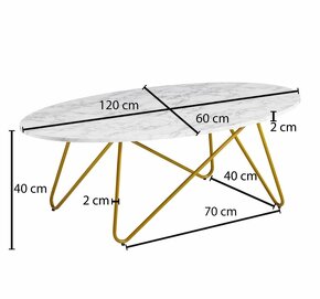 Konferenčný stolík oválny zlatý/ biely mramor - 3
