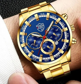 (IHNEĎ) Pánske štýlove hodinky Deyros, modro-zlaté - 3