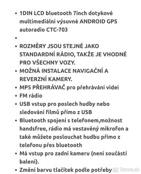 7" univerzálne 1DIN výsuvné dotykové rádio - 3