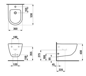 Zavesny bidet LAUFEN PRO, 530x360 mm, biela - 3