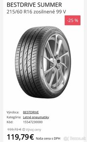 4x letné pneu 215/60 R16 XL BestDrive(Continental brand) - 3