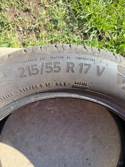 Predám letné pneu Continetal EcoContact 6 215/55 R17 V - 3