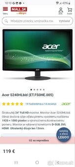 Predám Acer LCD monitor 24" - 3