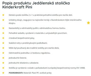 Detská jedálenská stolička Kinderkraft PINI pink - 3