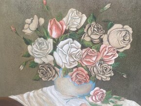Starožitný maľovaný obraz - kvety - 3