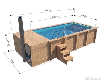 Drevený bazén 4,8 x 2,3 m s pieckou a polypropylénovou vložk - 3