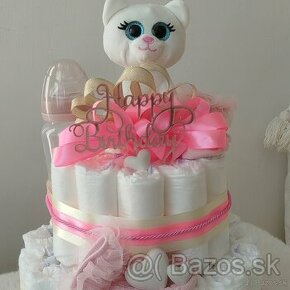 Plienková torta Happy Birthday Pink cat - 3