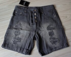 Rifľové šedé a modré krátke nohavice, M/L - 3