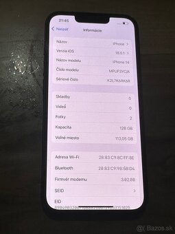 Predám Apple iPhone 14 128GB Black Minimálne známky používan - 3