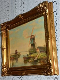 Zámecký obraz - Venkov s mlýnem - olej na desce - 3