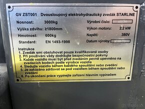 Dvojstlpovy zdvihak Starline 3000kg rv2022 - 3