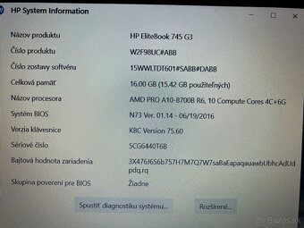 Predám HP EliteBook 745 G3, AMD PROA10B, 16GB RAM, 256GB SSD - 3
