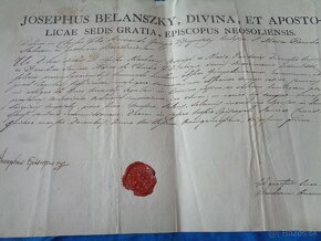 Svedectvo 1825 - Diecezny Bansko Bystr. biskup Josephus Bela - 3