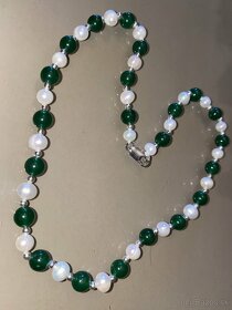 Náhrdelník, náramok z pravých perál 7-8 mm jadeity - 3