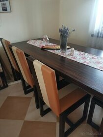 Drevený stôl 200/90/ masiv , lavica a 4 stolicky - 3